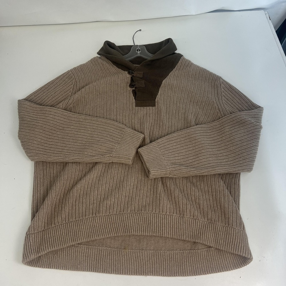 Duluth Trading Co Sweater Mens 4XL Beige Brown Shawl Neck Ribbed‎ Knit Pullover